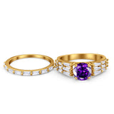 Two Piece Ring Band Bridal Round Simulated Cubic Zirconia 925 Sterling Silver