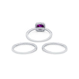 3Piece Wedding Ring Band Round Simulated Cubic Zirconia 925 Sterling Silver