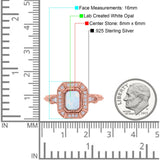 Radiant Cut Wedding Engagement Bridal Ring Lab Created Opal Round Simulated Cubic Zirconia 925 Sterling Silver