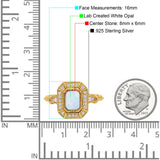 Radiant Cut Wedding Engagement Bridal Ring Lab Created Opal Round Simulated Cubic Zirconia 925 Sterling Silver