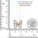 Butterfly Ring Wedding Band Simulated Cubic Zirconia 925 Sterling Silver (15mm)