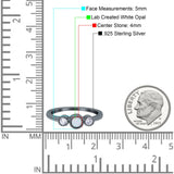 3 Ston Fashion Ring Lab Created White Opal Round Simulated Cubic Zirconia 925 Sterling Silver