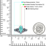 Marquise Art Deco Wedding Engagement Bridal Ring Round Simulated Cubic Zirconia 925 Sterling Silver
