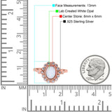 Halo Art Deco Wedding Engagement Ring Lab Created White Opal Round Simulated Cubic Zirconia 925 Sterling Silver