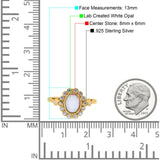 Halo Art Deco Wedding Engagement Ring Lab Created White Opal Round Simulated Cubic Zirconia 925 Sterling Silver