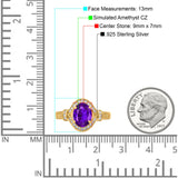 Oval Art Deco Wedding Engagement Bridal Ring Accent Vintage Round Simulated Cubic Zirconia 925 Sterling Silver