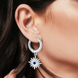 Starburst LeverBack Earrings Hoop Huggie Design Simulated Cubic Zirconia 925 Sterling Silver (40mm)