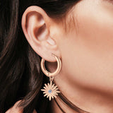 Starburst LeverBack Earrings Hoop Huggie Design Simulated Cubic Zirconia 925 Sterling Silver (40mm)
