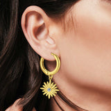 Starburst LeverBack Earrings Hoop Huggie Design Simulated Cubic Zirconia 925 Sterling Silver (40mm)