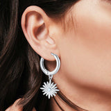 Starburst LeverBack Earrings Hoop Huggie Design Simulated Cubic Zirconia 925 Sterling Silver (40mm)