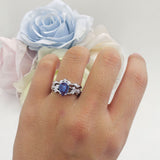 Two Piece Pear Teardrop Lab Alexandrite Bridal Ring 925 Sterling Silver