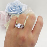 Two Piece Pear Teardrop Natural Moonstone Bridal Ring 925 Sterling Silver