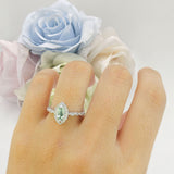 Art Deco Engagement Ring Halo Marquise Natural Green Amethyst Prasiolite 925 Sterling Silver