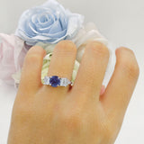 Three Stone Round Lab Alexandrite Vintage Style Ring 925 Sterling Silver