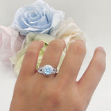 Sunflower Ring Infinity Twisted Round Natural Aquamarine 925 Sterling Silver