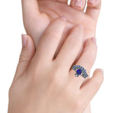 Claddagh Accent Heart Wedding Bridal Set Piece Ring Band Round Blue Sapphire Simulated Cubic Zirconia 925 Sterling Silver