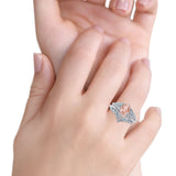 Two Piece Vintage Style Wedding Engagement Bridal Set Ring Band Oval Simulated Cubic Zirconia 925 Sterling Silver