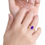 Two Piece Vintage Style Art Deco Wedding Bridal Set Ring Band Oval Simulated Cubic Zirconia 925 Sterling Silver