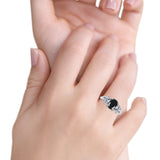 Leaf Style Oval Natural Black Onyx Vintage Engagement Ring
