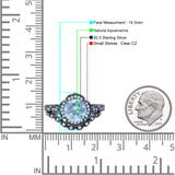 Vintage Style Round Natural Aquamarine Floral Bridal Set Engagement Ring