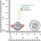 Vintage Style Round Natural Aquamarine Floral Bridal Set Engagement Ring