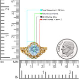 Vintage Style Round Natural Aquamarine Floral Bridal Set Engagement Ring