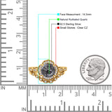 Vintage Style Round Natural Rutilated Quartz Floral Bridal Set Engagement Ring