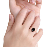 Petite Dainty Pear Lab Opal Ring Solid Oxidized 925 Sterling Silver