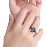 Silver Ring Oxidized Band Solid 925 Sterling Silver Thumb Ring (14mm)