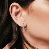 Half Eternity Heart Huggie Hoop Earrings Round Simulated CZ 925 Sterling Silver (18mm)