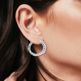 Half Eternity Huggie Hoop Earrings Round Simulated Cubic Zirconia 925 Sterling Silver (21mm)