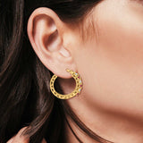 Half Eternity Huggie Hoop Earrings Round Simulated Cubic Zirconia 925 Sterling Silver (21mm)
