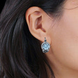 Halo Round Huggie Hoop Earrings Cubic Zirconia 925 Sterling Silver