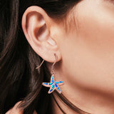 Drop Dangle Starfish Earrings Created Opal 925 Sterling Silver(19mm)