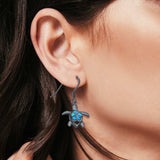 Drop Dangle Turtle Earrings Created Opal 925 Sterling Silver (17mm)
