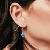 Square Drop Dangle Earrings Created Opal 925 Sterling Silver(11mm)