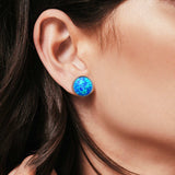 Half Ball Round Stud Earrings Lab Created Opal 925 Sterling Silver (12mm)