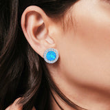 Halo Circle Stud Earrings Lab Created Opal Round Simulated CZ 925 Sterling Silver (14mm)