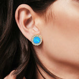 Halo Circle Stud Earrings Lab Created Opal Round Simulated CZ 925 Sterling Silver (14mm)