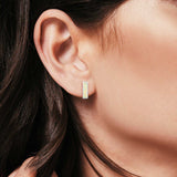 Bar Stud Earrings Created Opal 925 Sterling Silver
