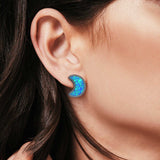 Moon Stud Earrings Lab Created Opal 925 Sterling Silver (14mm)
