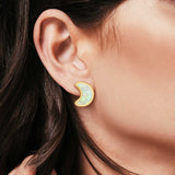 Moon Stud Earrings Lab Created Opal 925 Sterling Silver (14mm)