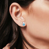 Turtle Stud Earrings Lab Created Opal Simulated CZ 925 Sterling Silver (9mm)