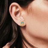 Paw Print Stud Earrings Lab Created Opal 925 Sterling Silver (13mm)