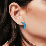 Half Hoop Stud Earrings Lab Created Opal 925 Sterling Silver (15mm)