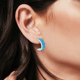 Half Hoop Stud Earrings Lab Created Opal 925 Sterling Silver (15mm)