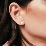 Stud Earrings Round Lab Created Opal 925 Sterling Silver (4mm-10mm)