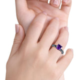 Round Simulated Cubic Zirconia Cathedral Wedding Ring 925 Sterling Silver Center Stone-(6mm)