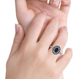 Halo Vintage Style Art Deco Solitaire Accent Oval Wedding Engagement Ring Simulated Cubic Zirconia 925 Sterling Silver