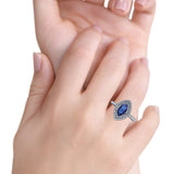 Halo Art Deco Marquise Wedding Bridal Ring Round Simulated Cubic Zirconia 925 Sterling Silver